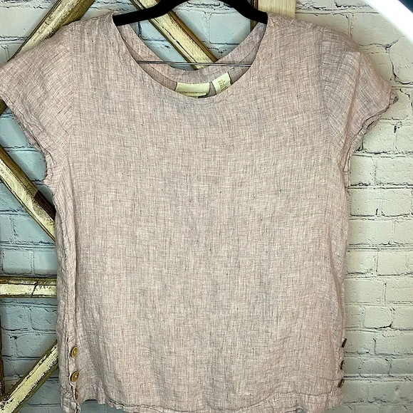 Cynthia Rowley, Pale Neutral 100% Linen top - Picture 3 of 5